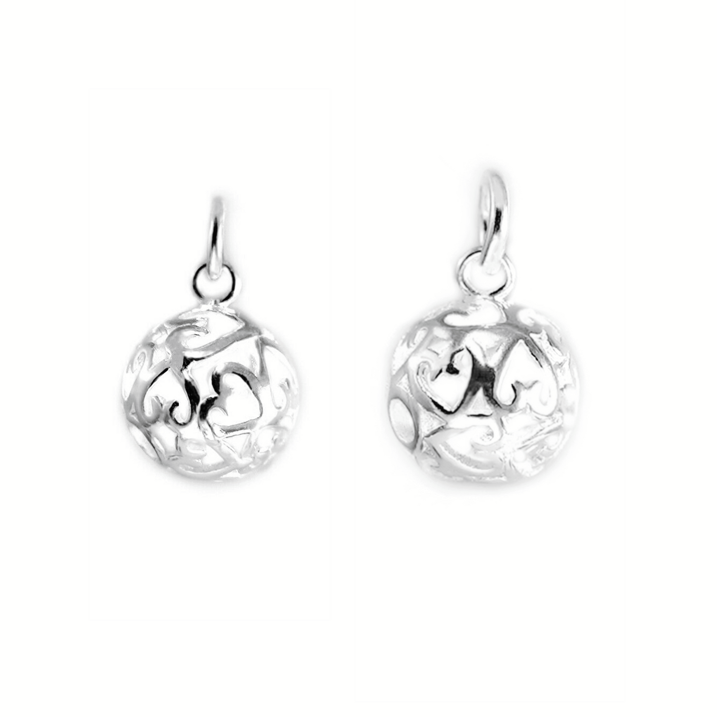 Sterling Silver Filigree 3D Love Heart Ball Charm Necklace Pendant 10mm 12mm - sugarkittenlondon