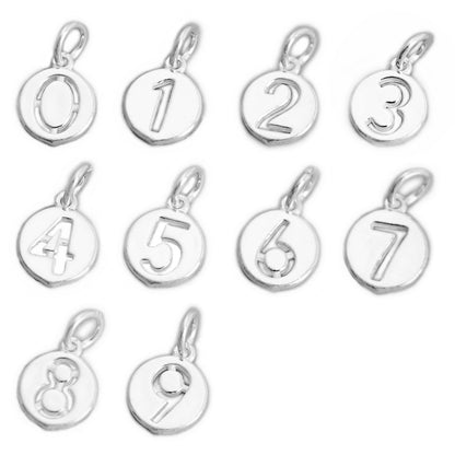 Sterling Silver 12 x 6mm 0-9 Number Disc Circle Charm Age Birthday Gift Pendant - sugarkittenlondon