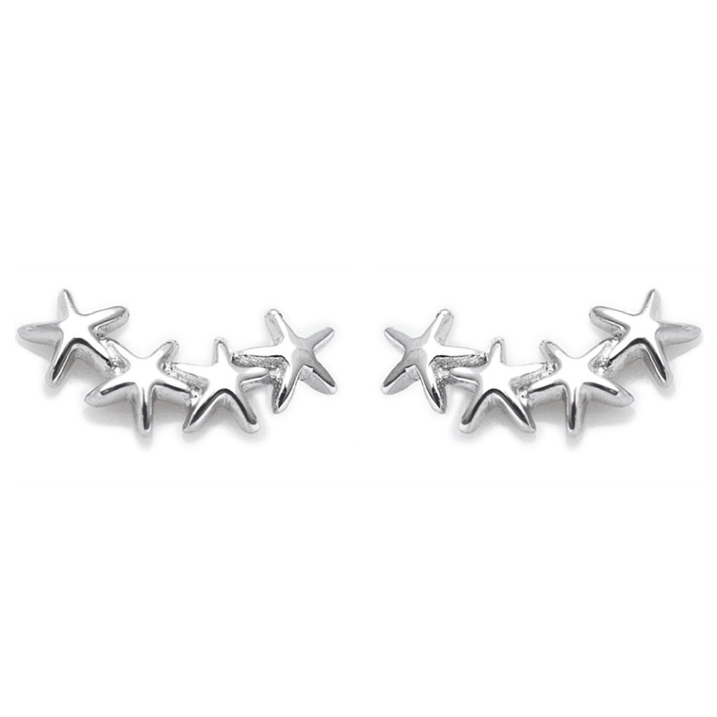 Sterling Silver Lucky Stars Star Fish Curved Climber Crawler Stud Earrings - sugarkittenlondon