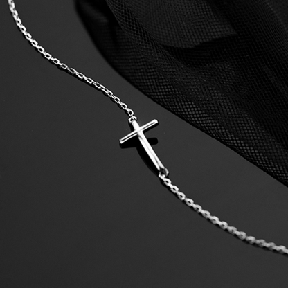 Sterling Silver Horizontal Sideways Layer Cross Chain Bracelet Anklet 19-22cm - sugarkittenlondon