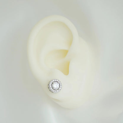 Sterling Silver Cubic Zirconia 10mm Halo Round Stud Jewellery Earrings - sugarkittenlondon