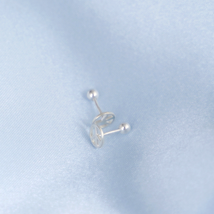 999 Fine Silver 6mm Peace Symbol CND Sign Barbell Bead Ball Screw Back Earrings - sugarkittenlondon
