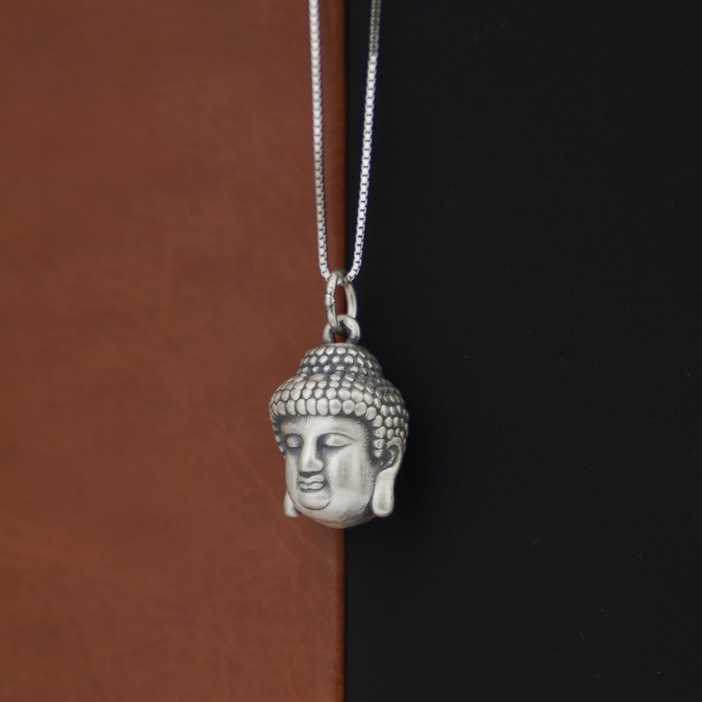 Trendy Hollow 3D Buddha Head Necklace & Bracelet - 999 Fine Silver Oxidized - sugarkittenlondon