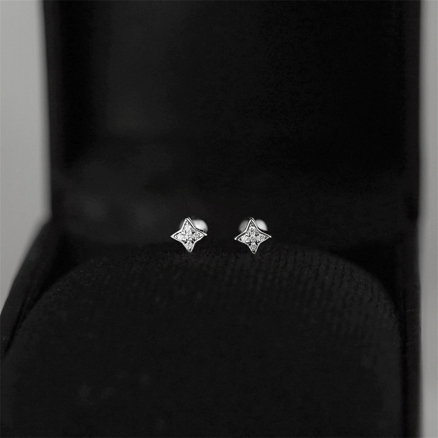 Mini Star Stud Earrings in Sterling Silver with CZ Bead and Ball Screw Back - sugarkittenlondon