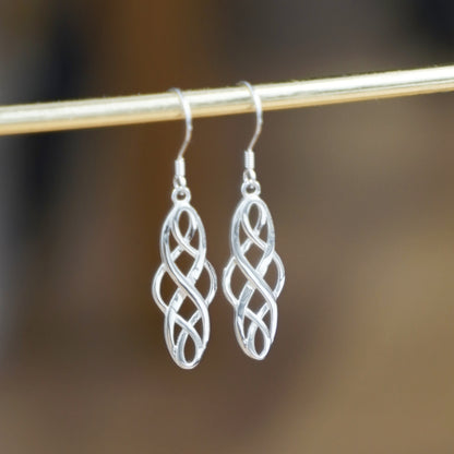 Rhodium-plated Sterling Silver Celtic Knot Drop Hook Earrings - sugarkittenlondon