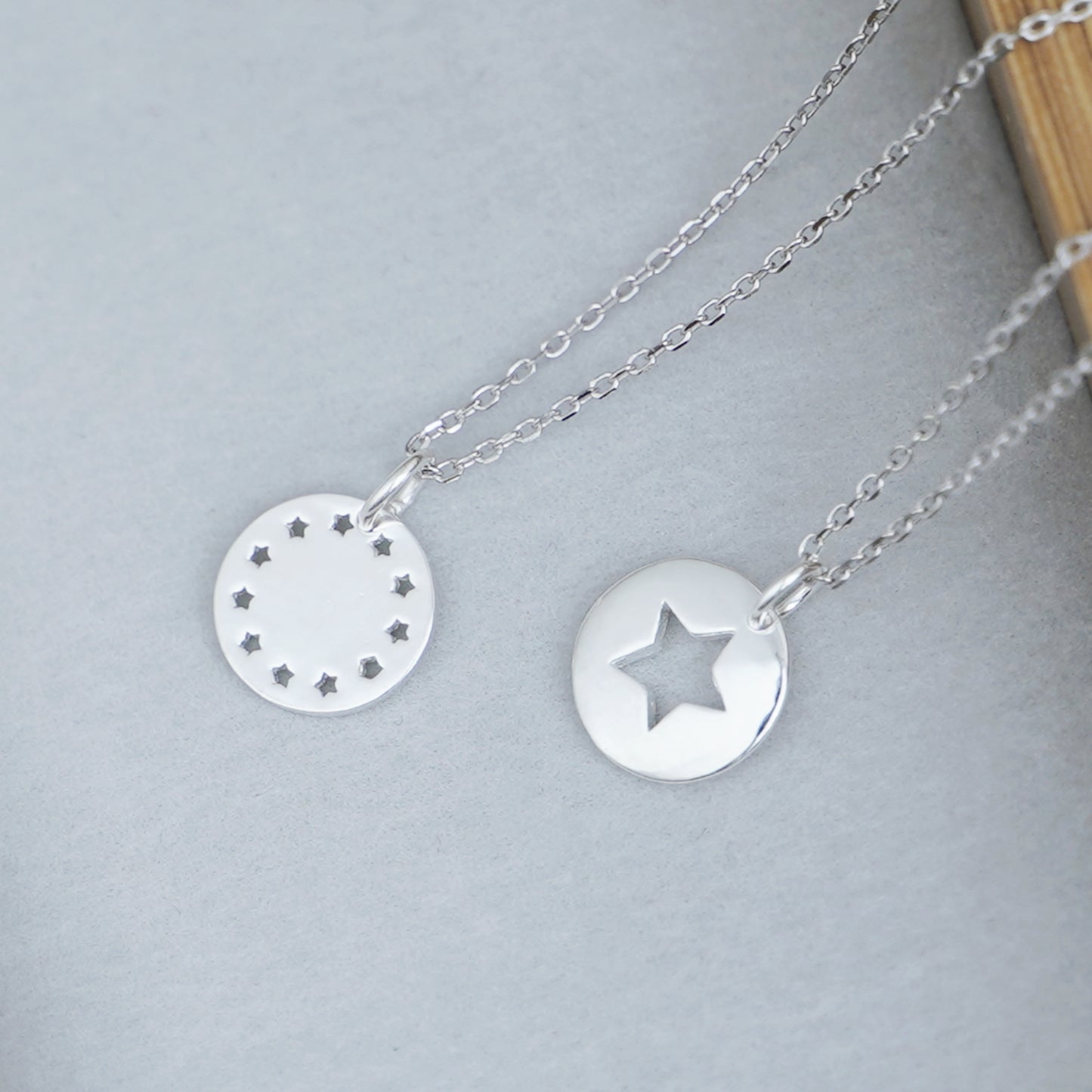 Sterling Silver Shiny Dome Disc Dot Circle Star Hollow-out Round Charm Pendant - sugarkittenlondon
