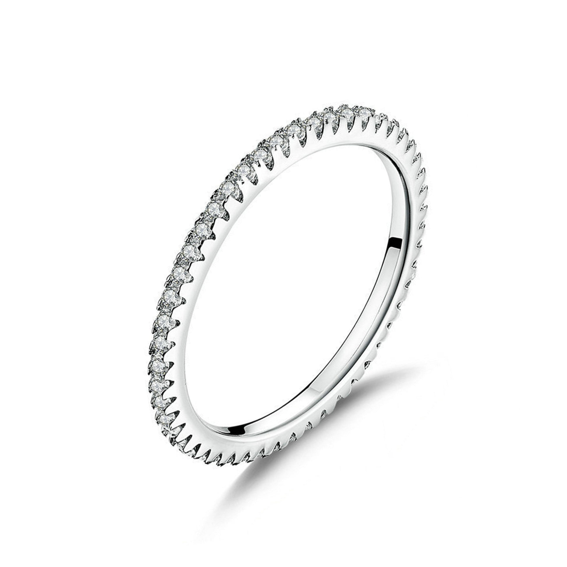 Sterling Silver Full Eternity 1.4mm Pave Set CZ Crystal Stacking Ring K - U - sugarkittenlondon