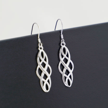Sterling Silver Elegant Dangly Celtic Oval Knot Drop Dangle Hook Earrings - sugarkittenlondon