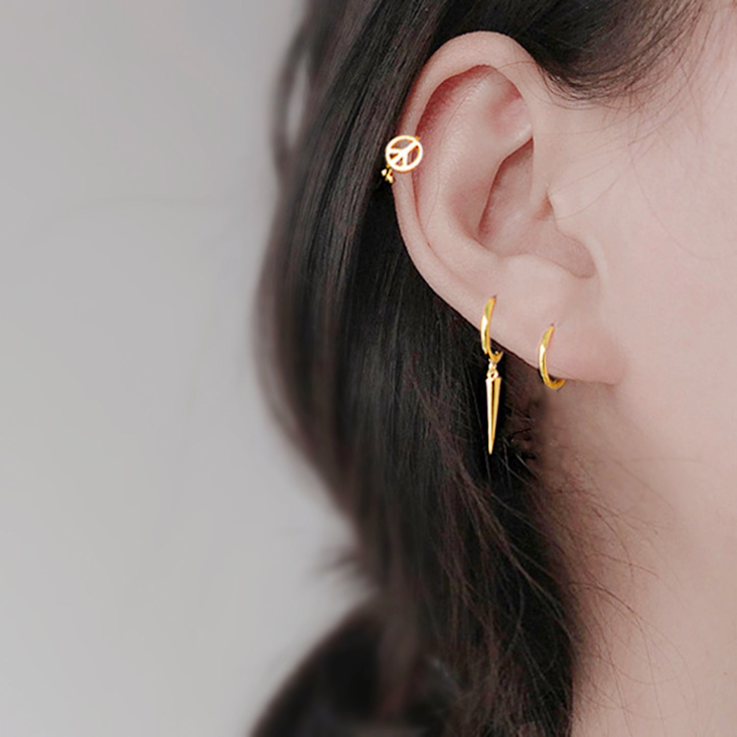 18K Gold on Sterling Silver Long Cone Spike Charm Drop Hinged Hoop Earrings - sugarkittenlondon