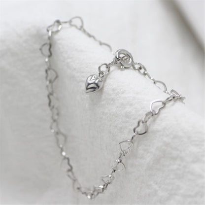 Sterling Silver Adjustable Love Heart Linked Hearts Chain Bracelet Boxed - sugarkittenlondon