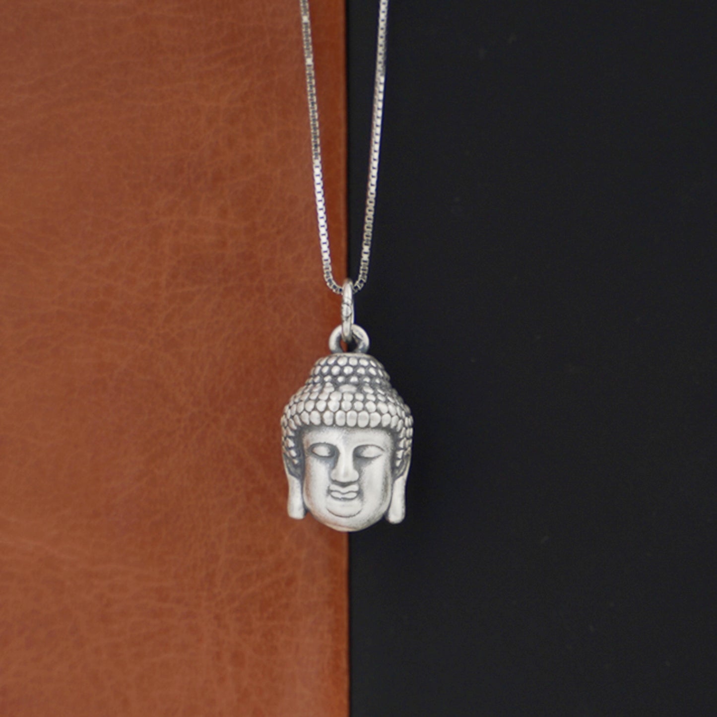 Trendy Hollow 3D Buddha Head Necklace & Bracelet - 999 Fine Silver Oxidized - sugarkittenlondon