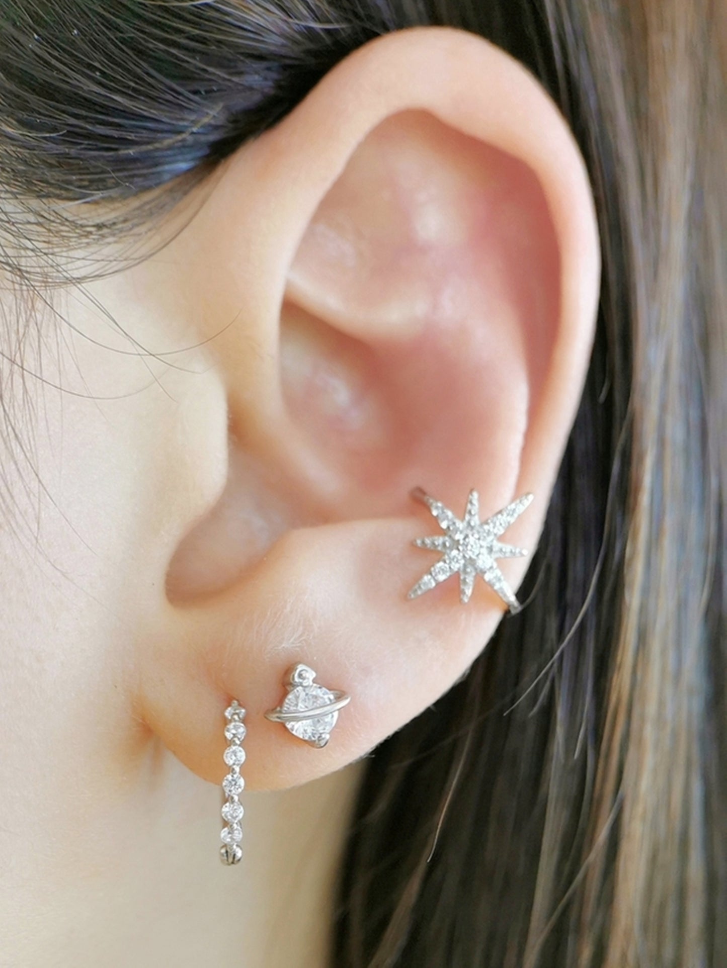 4mm CZ Stud Earrings with 925 Sterling Silver Saturn Space Star Design - sugarkittenlondon