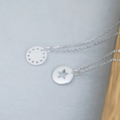 Sterling Silver Shiny Dome Disc Dot Circle Star Hollow-out Round Charm Pendant - sugarkittenlondon