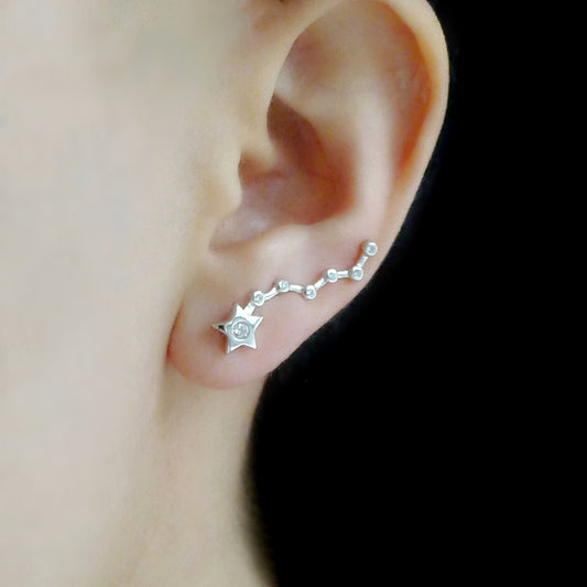 Crawler Earrings: Sterling Silver Bezel CZ Star Big Dipper Cuff Climber - sugarkittenlondon