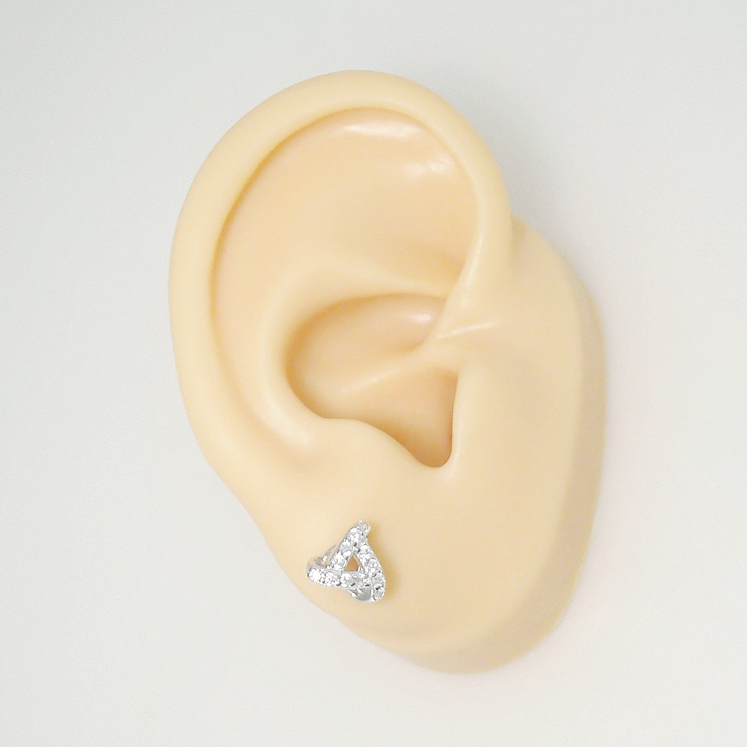Sterling Silver Cubic Zirconia Micro Pave Triple Knot Stud Earrings - sugarkittenlondon