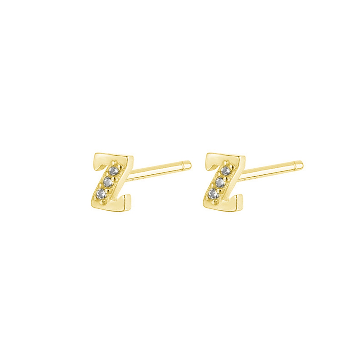 Gold Rose Gold on Sterling Silver CZ Initial A-Z Alphabet Letter Stud Earrings - sugarkittenlondon