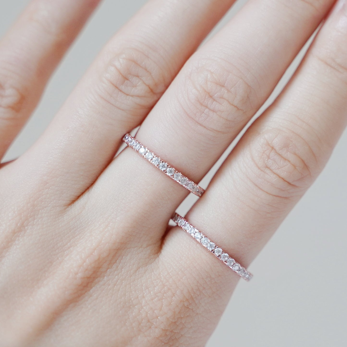 Rose Gold on Sterling Silver Full Eternity 2mm Paved CZ Crystal Band Ring I - U - sugarkittenlondon