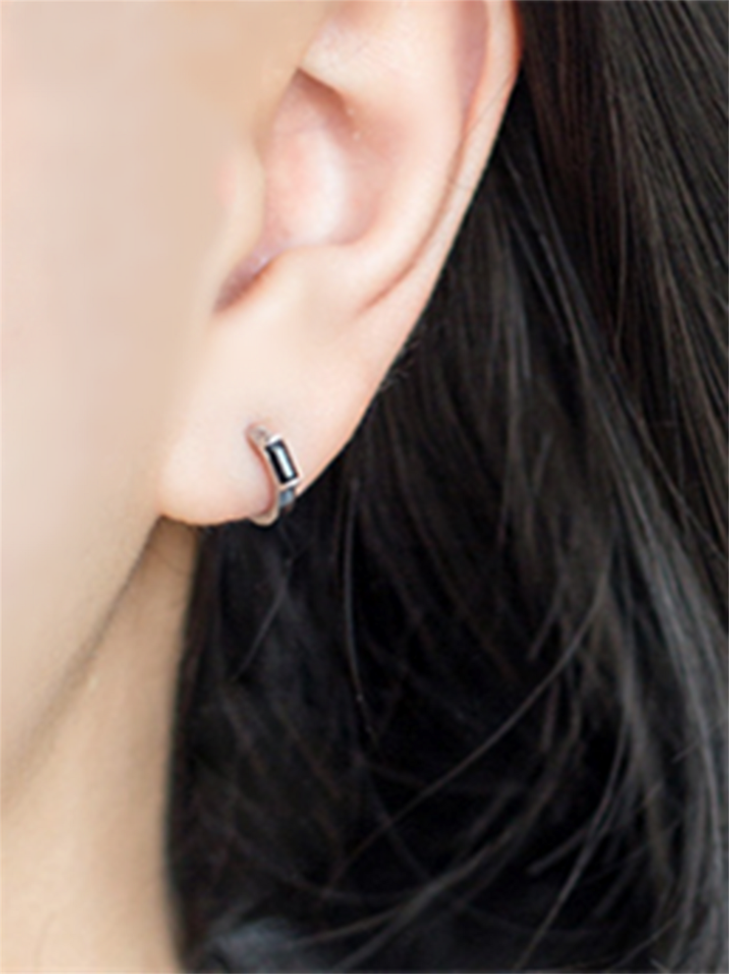 Sterling Silver Cut Black CZ Huggie Hoop Hinged Earrings 7mm Unisex - sugarkittenlondon