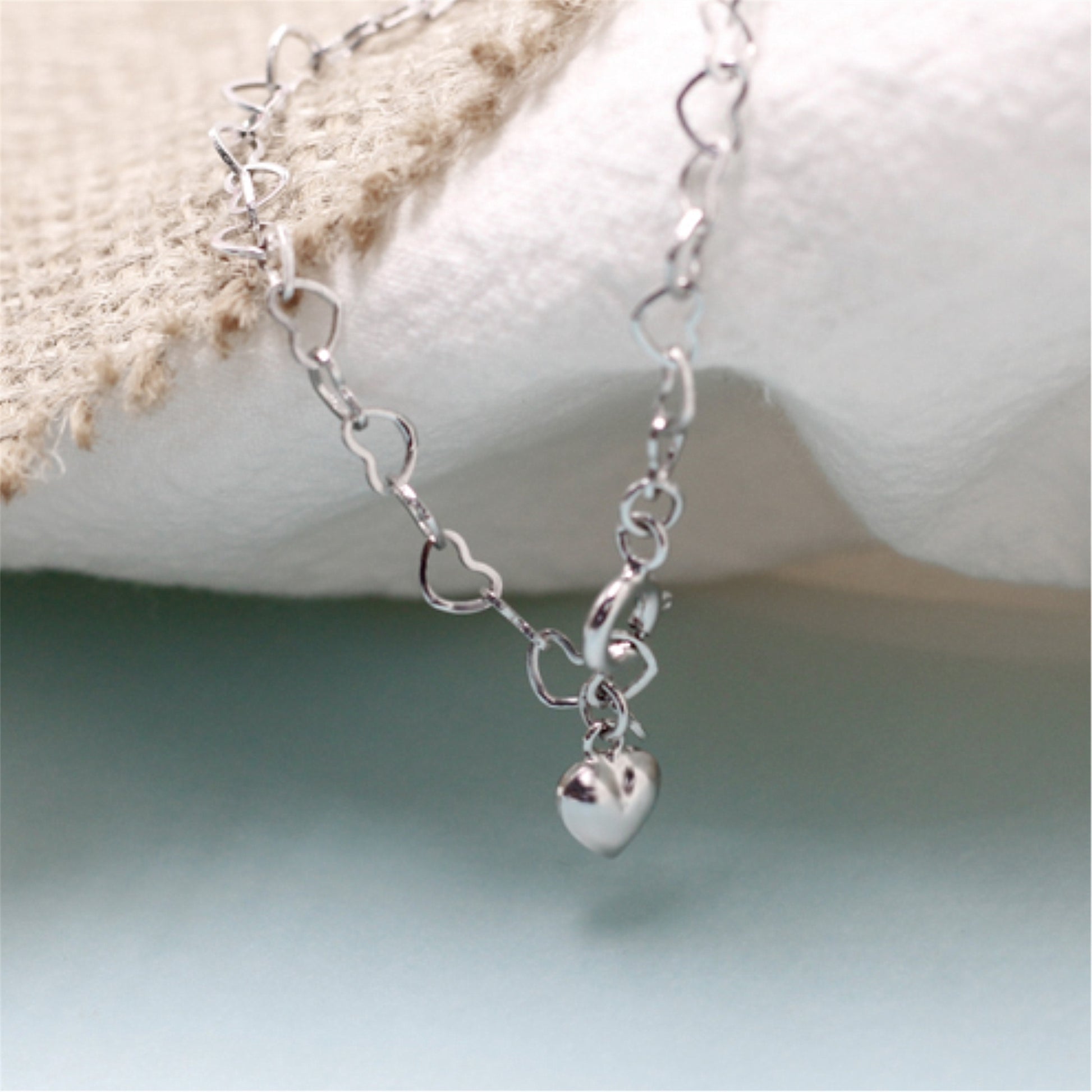 Sterling Silver Adjustable Love Heart Linked Hearts Chain Bracelet Boxed - sugarkittenlondon