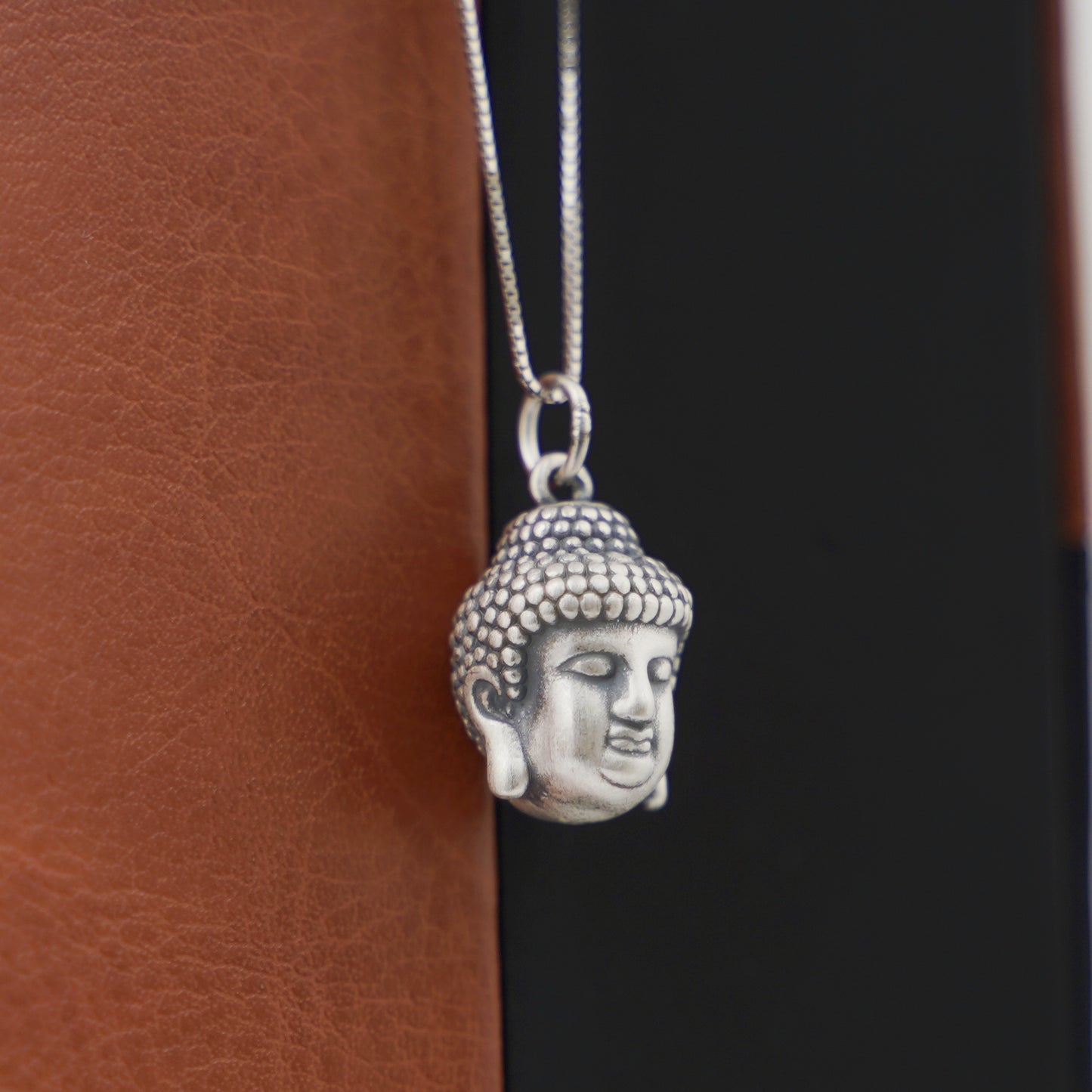 Trendy Hollow 3D Buddha Head Necklace & Bracelet - 999 Fine Silver Oxidized - sugarkittenlondon