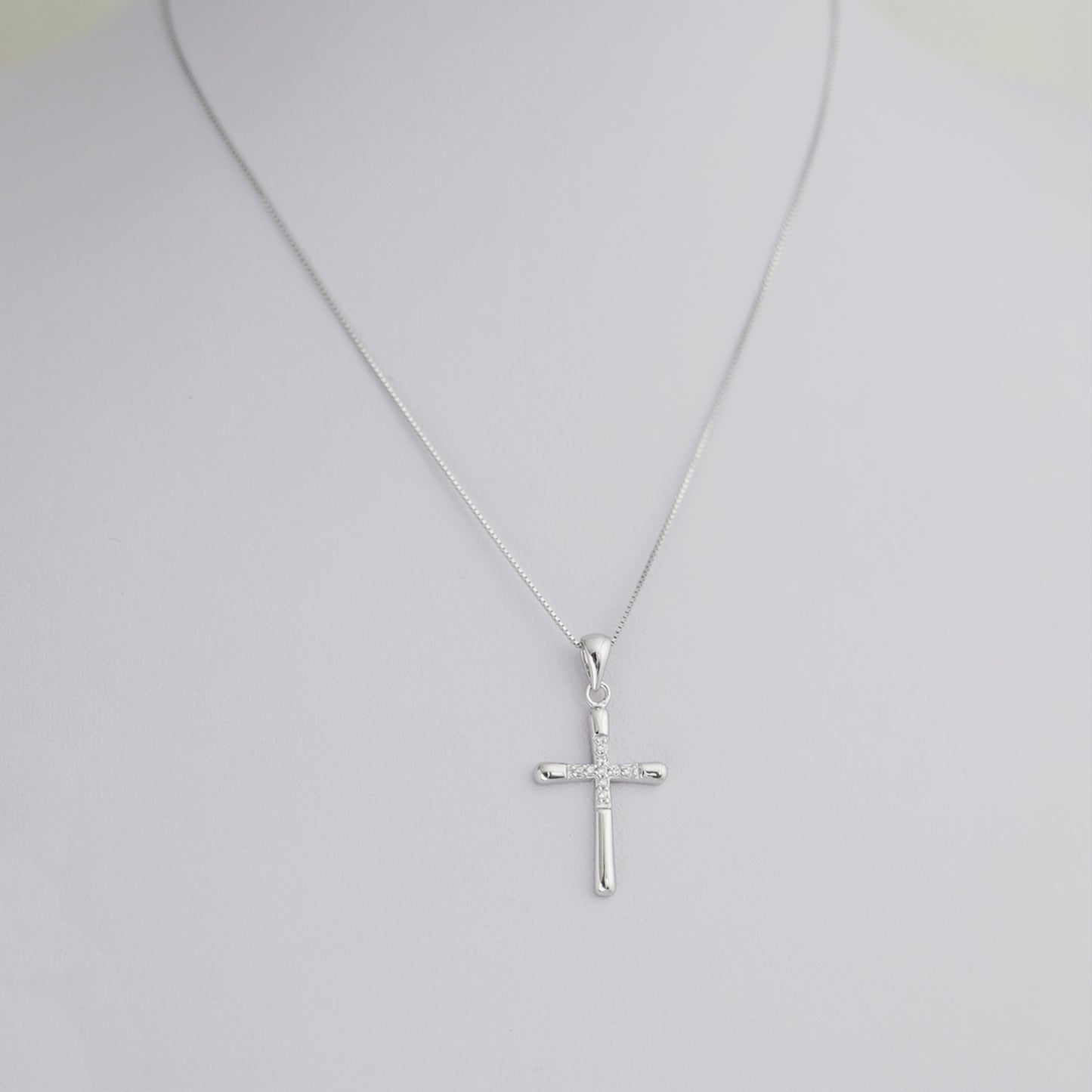 Sterling Silver CZ Crusted Cross Pendant Necklace with Chain - sugarkittenlondon