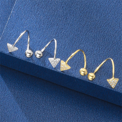 18K Gold on Sterling Silver Arrow CZ Twirl Wire Huggie Screw Back Beads Earrings - sugarkittenlondon