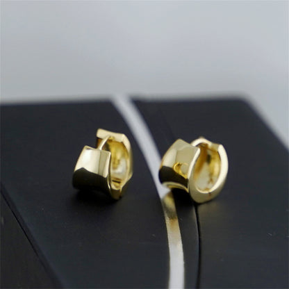 18K Gold on Sterling Silver Small Concave Hoop Huggie Drop Earrings 8mm Inside - sugarkittenlondon