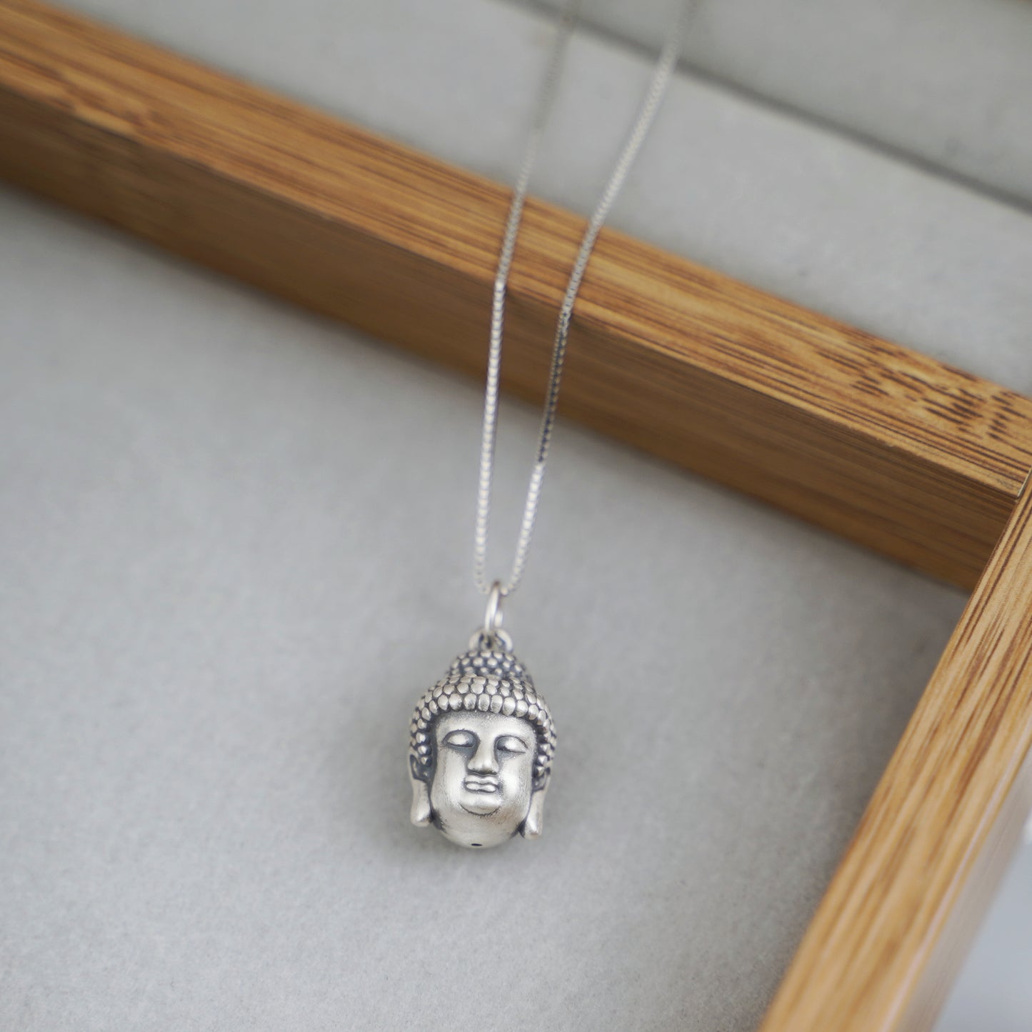 Trendy Hollow 3D Buddha Head Necklace & Bracelet - 999 Fine Silver Oxidized - sugarkittenlondon