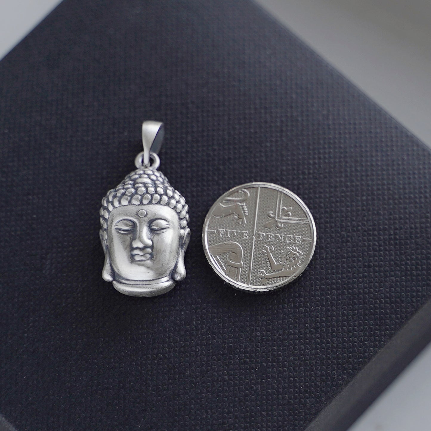 Fine Silver Oxidized 999 Matte Hollow 3D Buddha Head Necklace Bracelet Pendant B - sugarkittenlondon