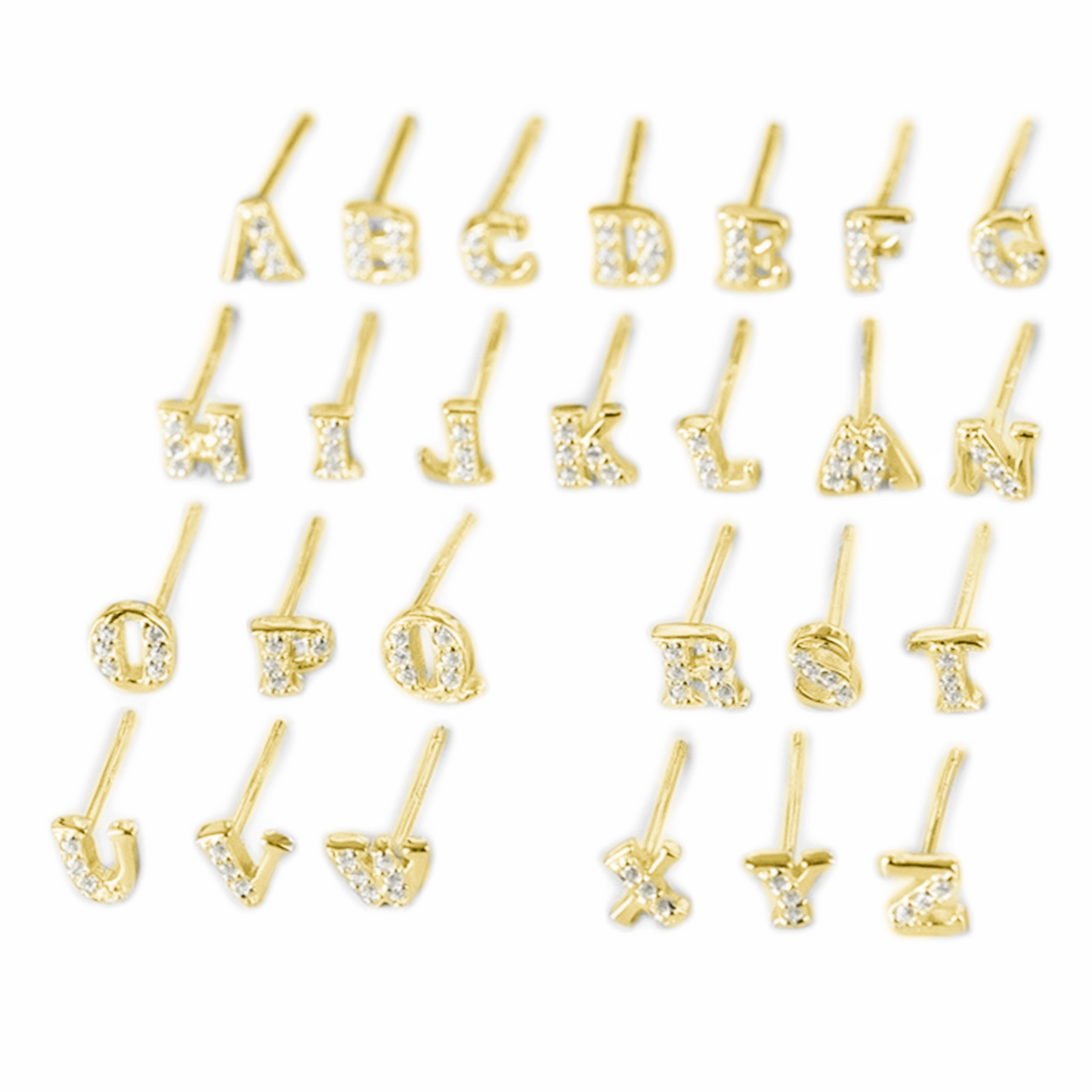 Gold Rose Gold on Sterling Silver CZ Initial A-Z Alphabet Letter Stud Earrings - sugarkittenlondon