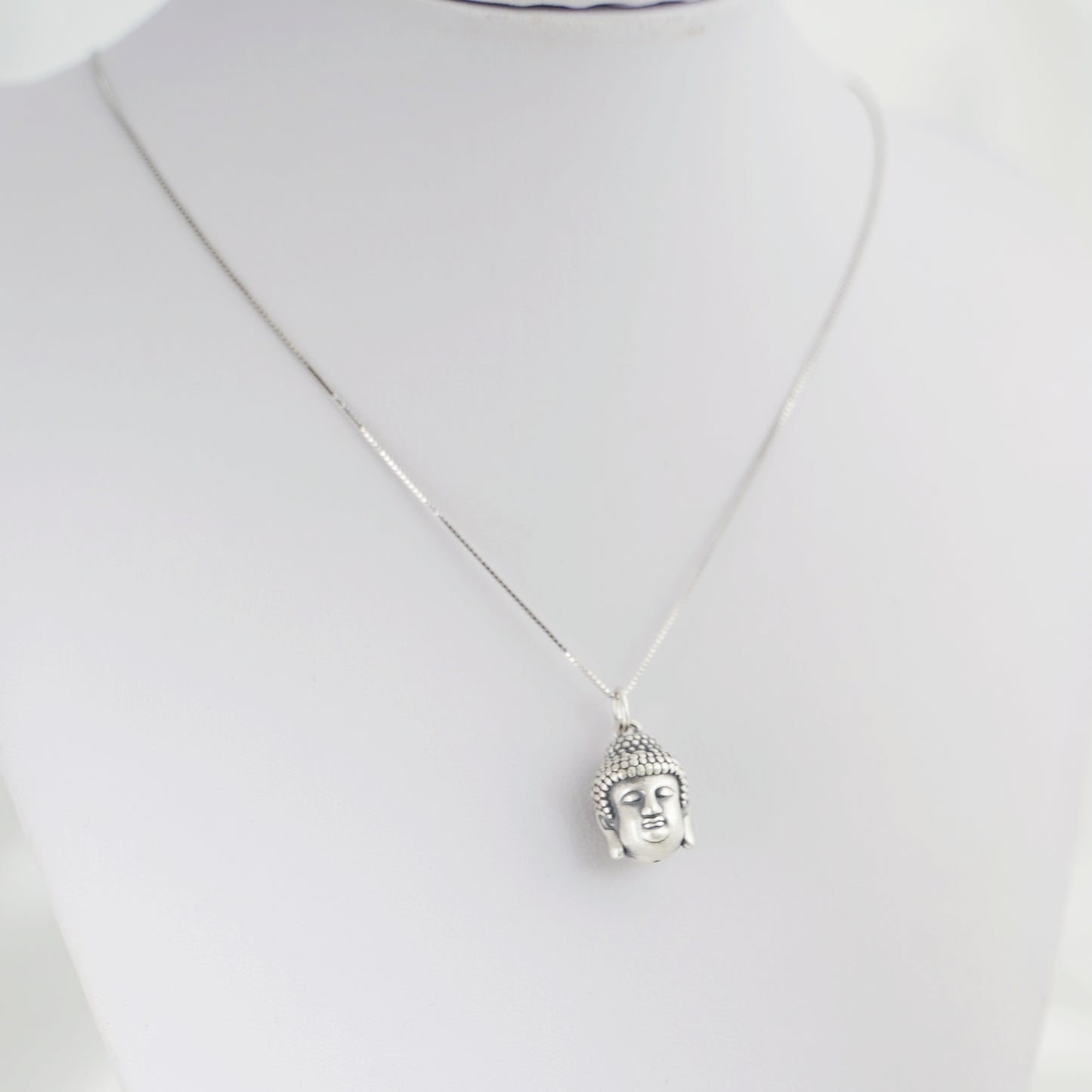 Trendy Hollow 3D Buddha Head Necklace & Bracelet - 999 Fine Silver Oxidized - sugarkittenlondon