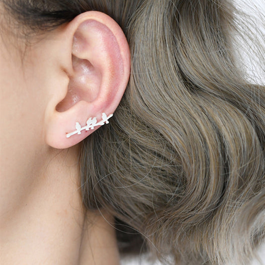 925 Sterling Silver Matte Bird Earrings with Branch Vine Climber - sugarkittenlondon