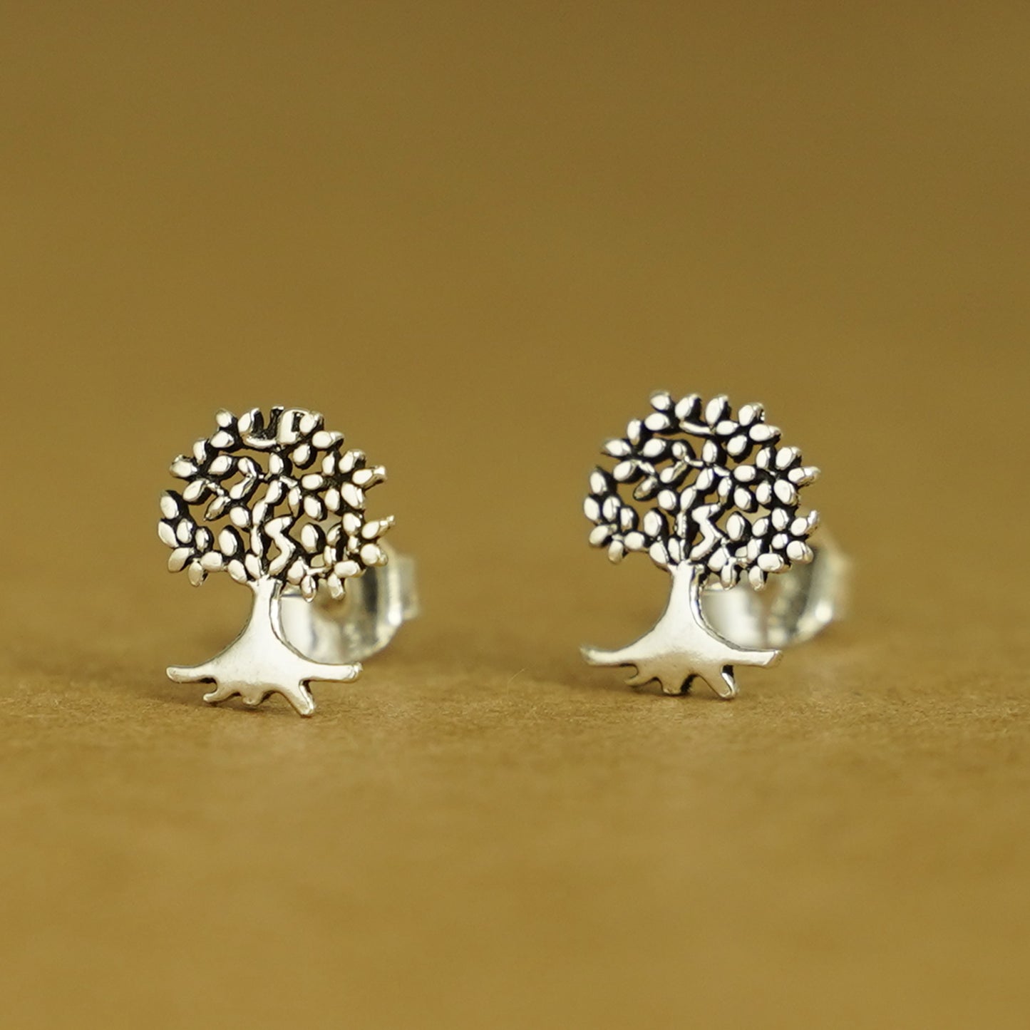 Sterling Silver Oxidized Retro Tree Of Life Family Tree Stud Earrings - sugarkittenlondon