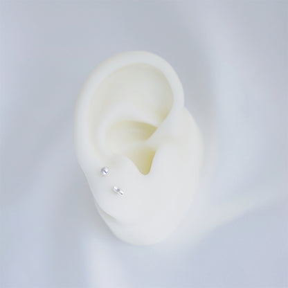 999 Fine Silver 3D Star 3mm Ball Barbell Bead Ball Screw Back Earrings - sugarkittenlondon