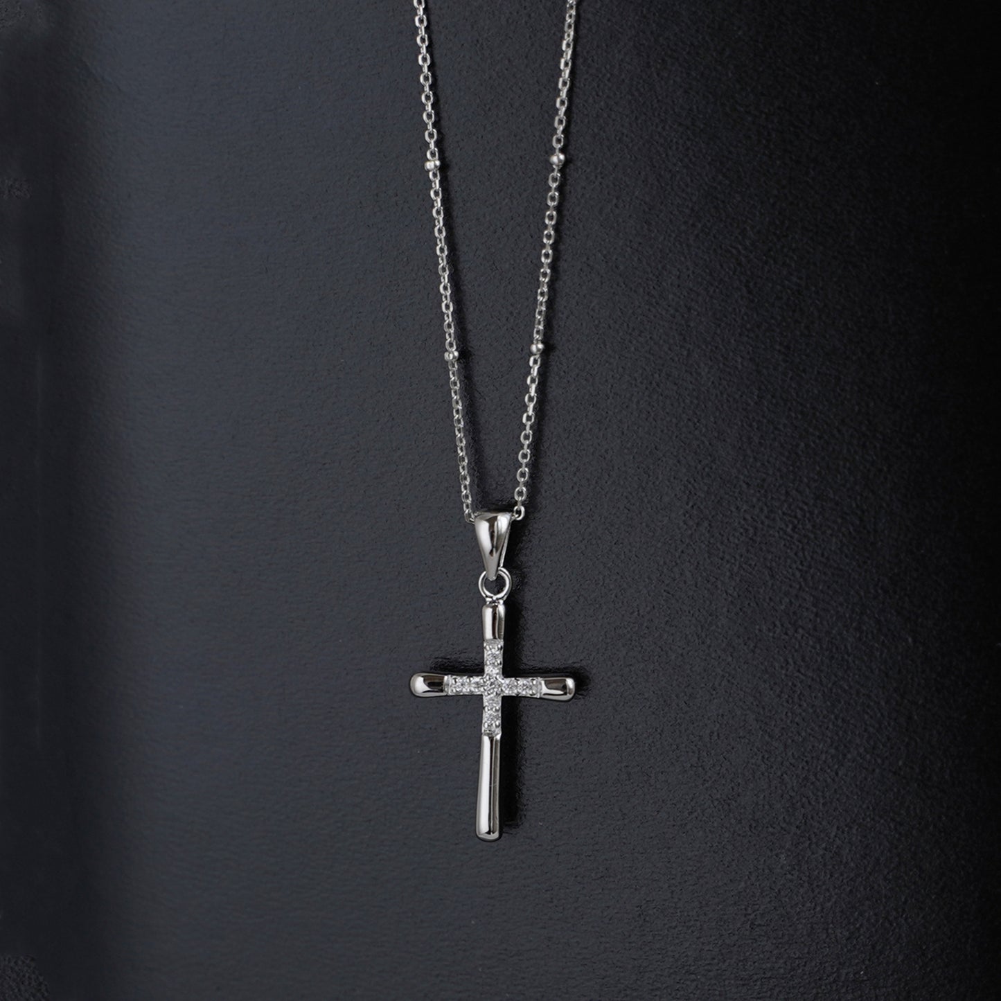 Sterling Silver CZ Crusted Cross Pendant Necklace with Chain - sugarkittenlondon