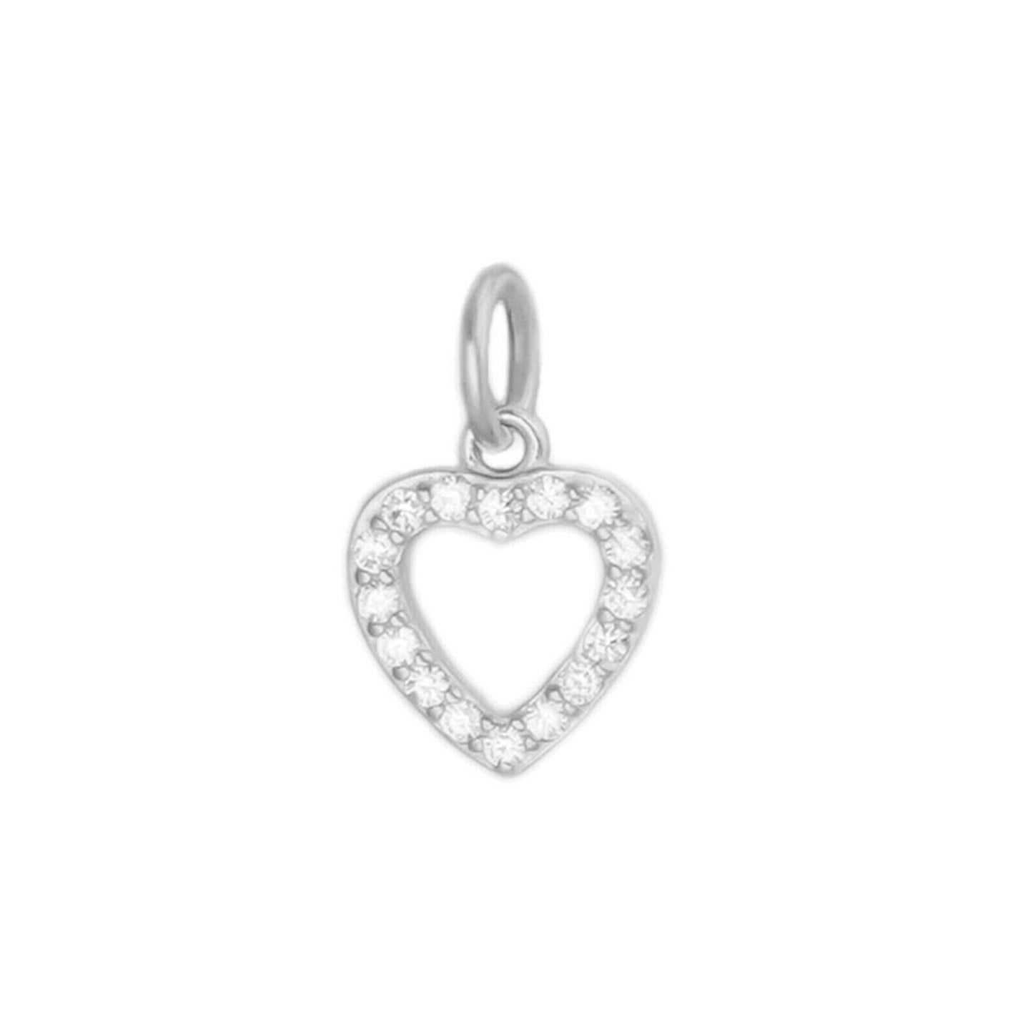 Sterling Silver Micro Paved CZ Hollow Love Heart Pendant Necklace 2 Tones - sugarkittenlondon