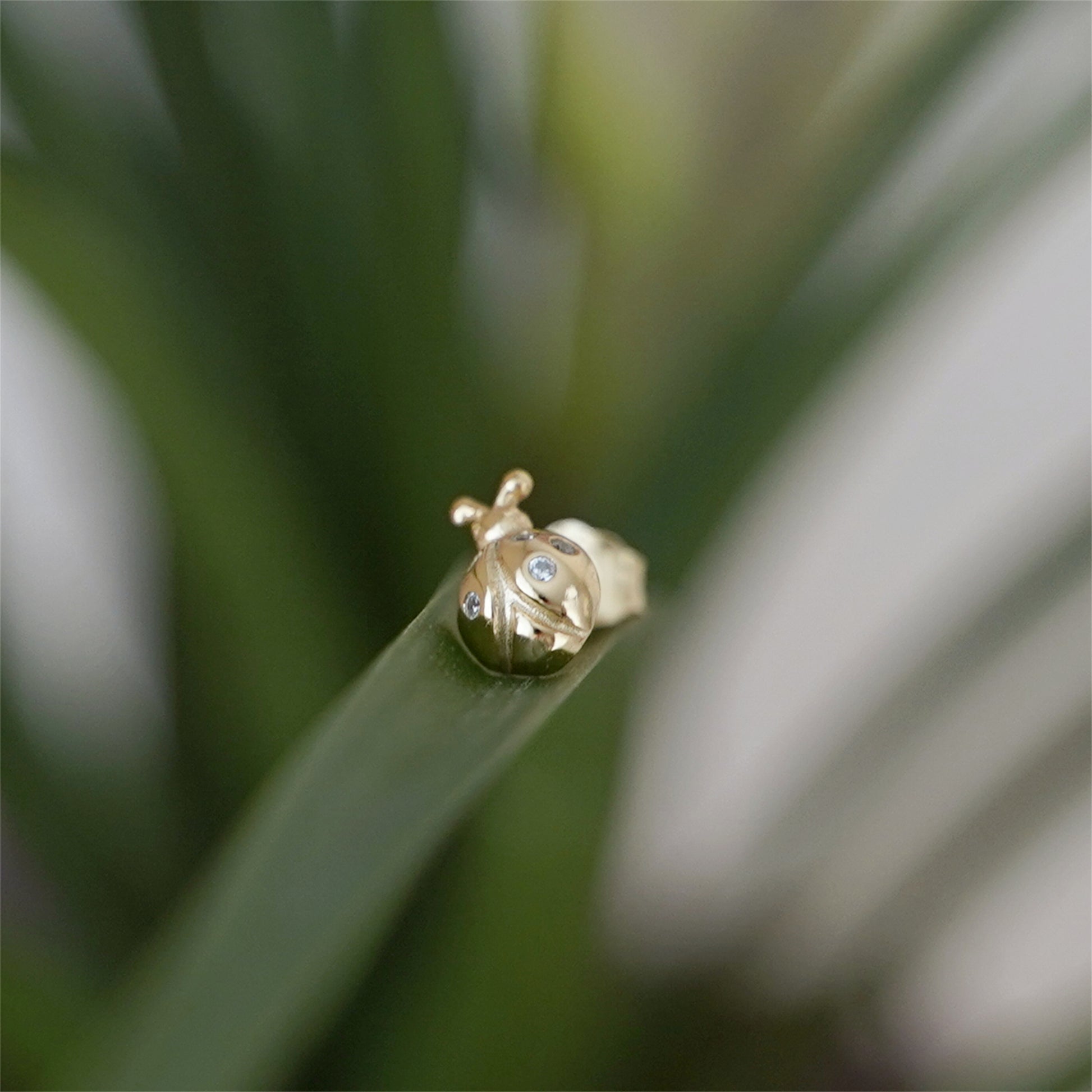 18K Gold on Sterling Silver CZ Ladybug Ladybird Stud Earrings - sugarkittenlondon