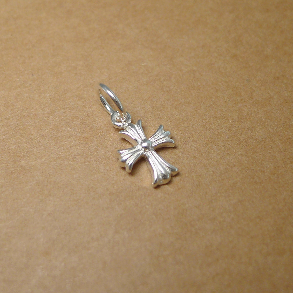 Sterling Silver Small Fleur De Lis Cross Charm Pendant 7mm x 7mm - sugarkittenlondon