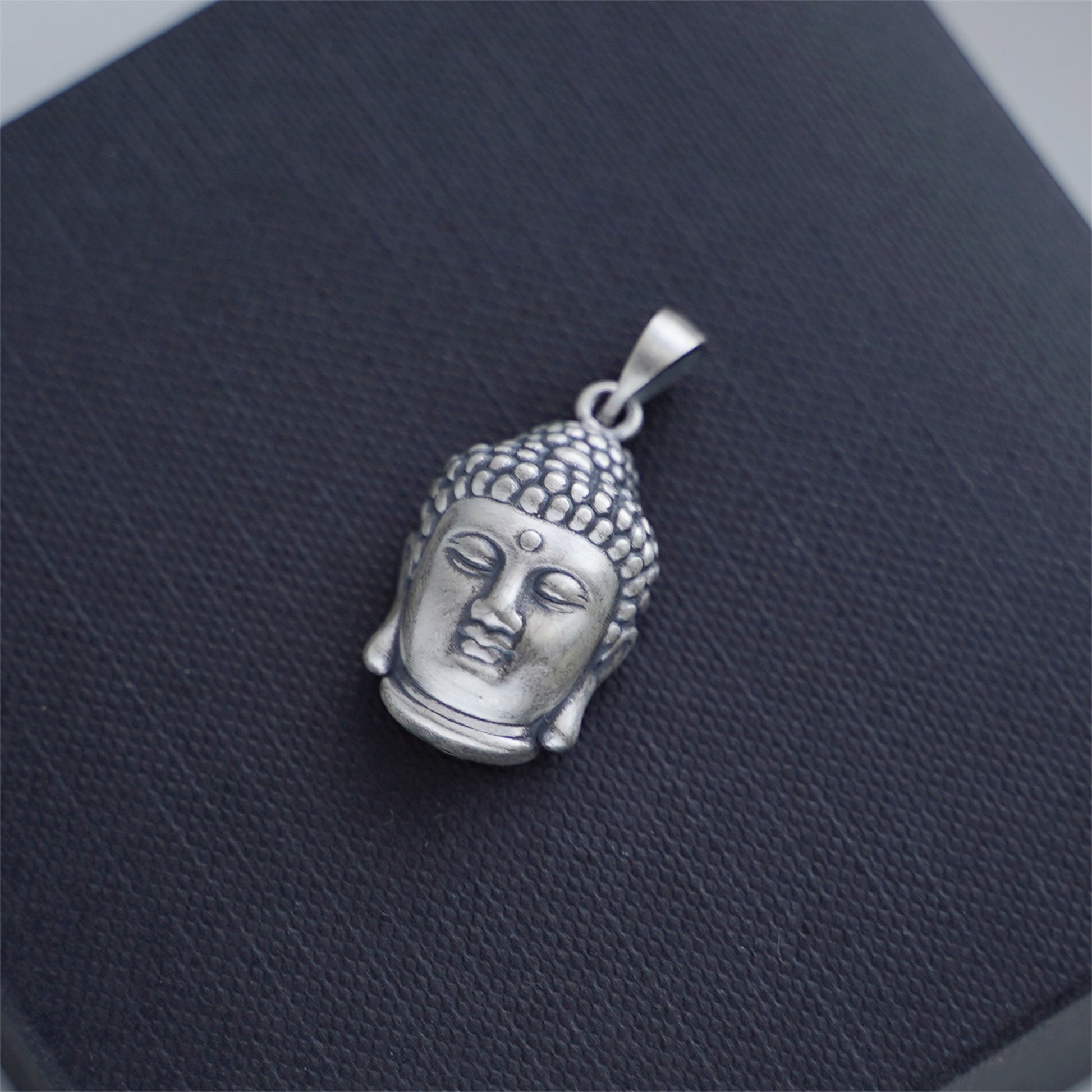 Fine Silver Oxidized 999 Matte Hollow 3D Buddha Head Necklace Bracelet Pendant B - sugarkittenlondon