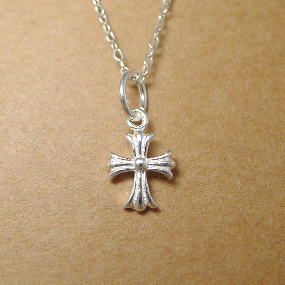 Sterling Silver Cross Pendant with Fleur De Lis Design (7mm x 7mm) - sugarkittenlondon