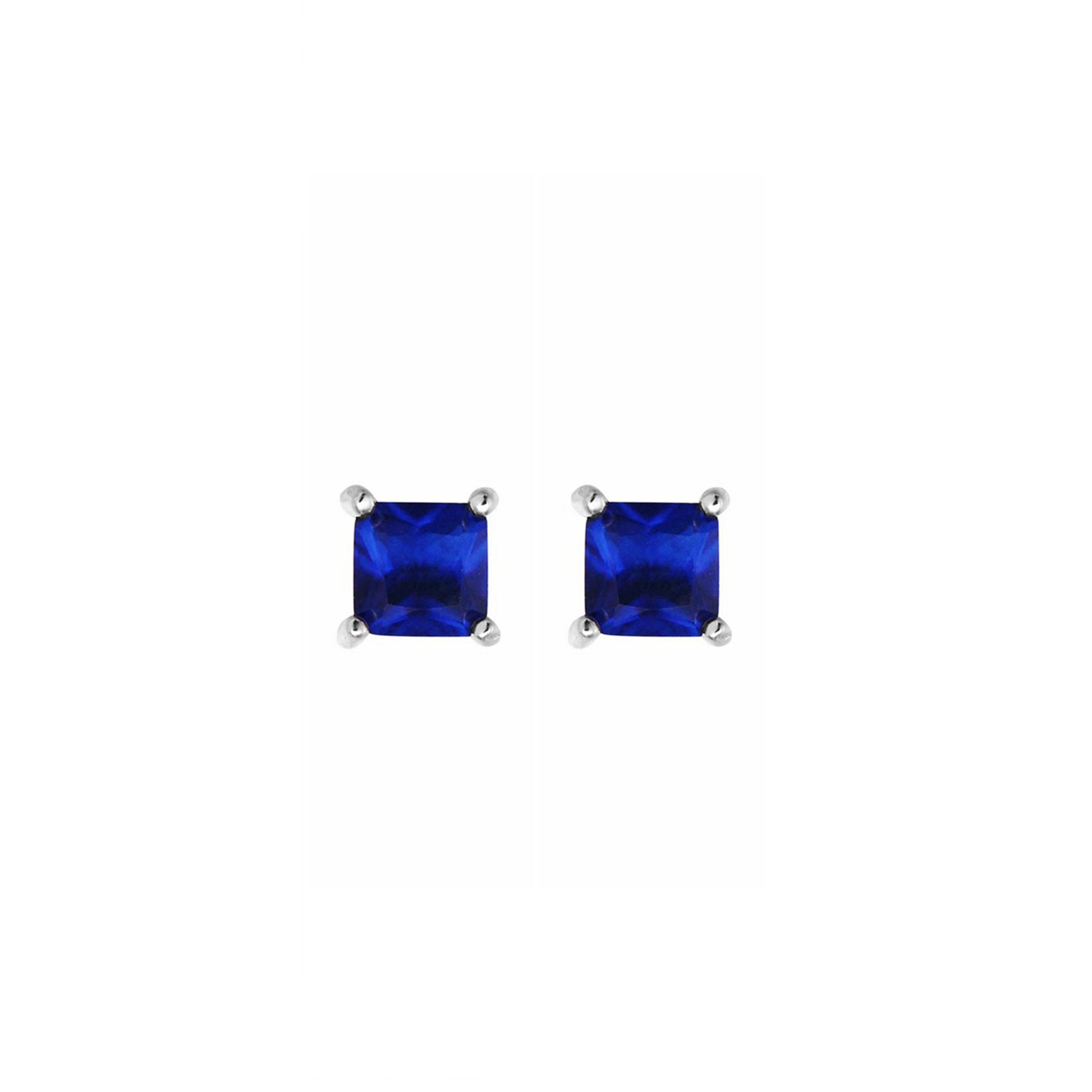 Sterling Silver Dark Blue Sapphire Colour CZ Flower Square Stud Earrings - sugarkittenlondon
