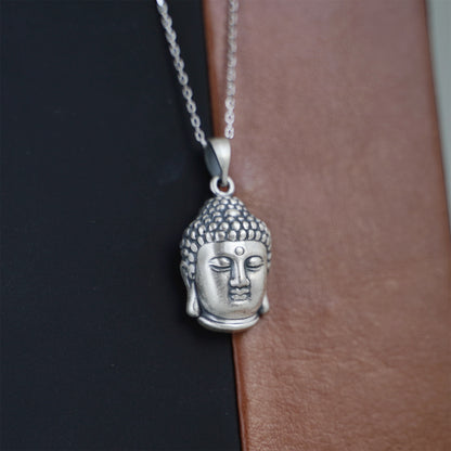 Fine Silver Oxidized 999 Matte Hollow 3D Buddha Head Necklace Bracelet Pendant B - sugarkittenlondon