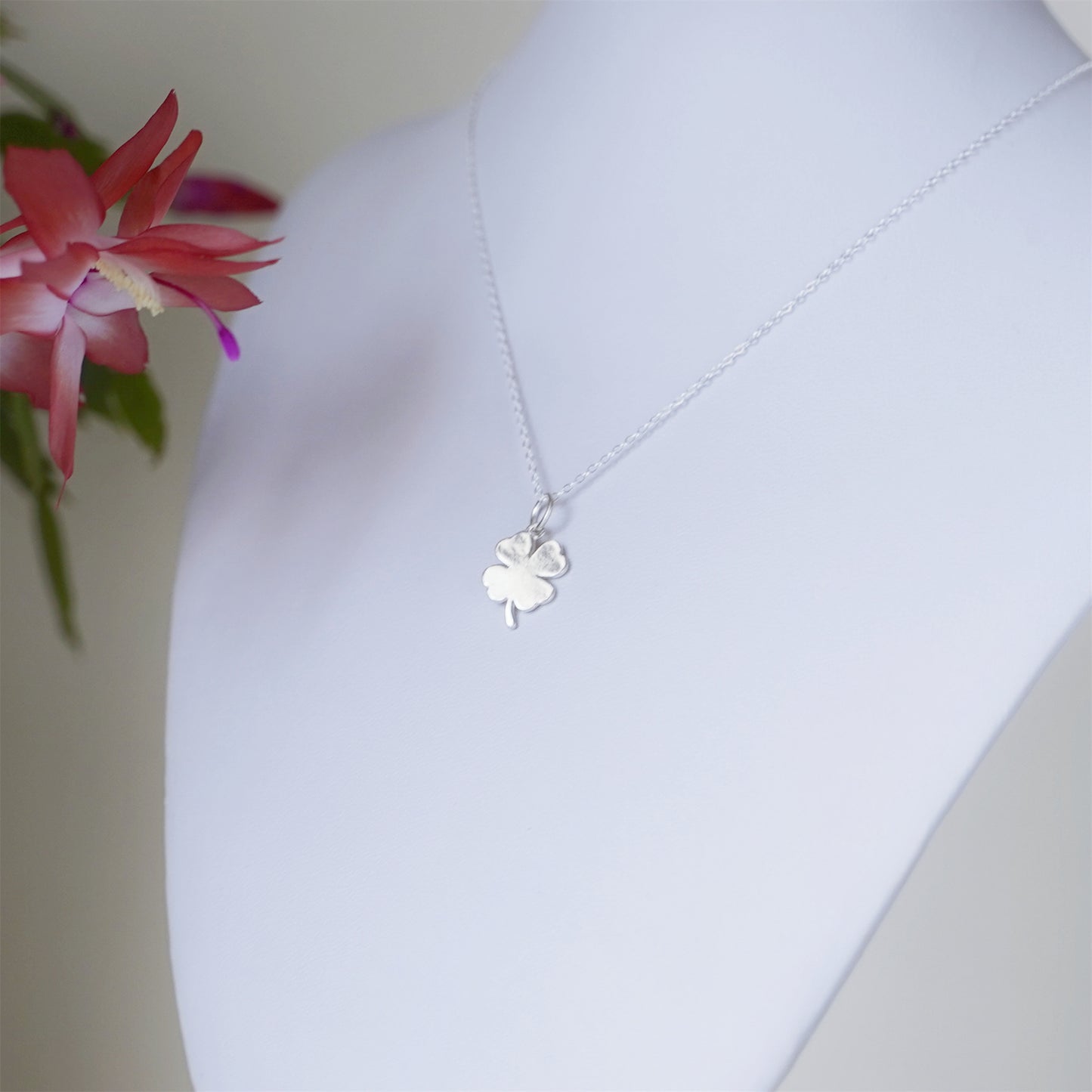 Sterling Silver Clover Pendant with Faith, Hope, Love, and Luck - sugarkittenlondon