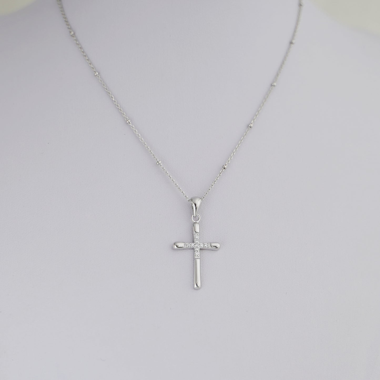 Sterling Silver CZ Crusted Cross Pendant Necklace with Chain - sugarkittenlondon