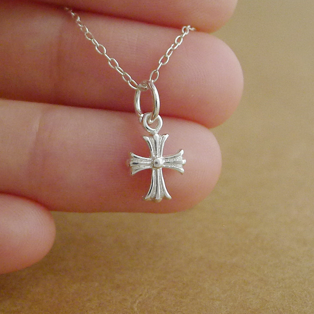 Sterling Silver Cross Pendant with Fleur De Lis Design (7mm x 7mm) - sugarkittenlondon