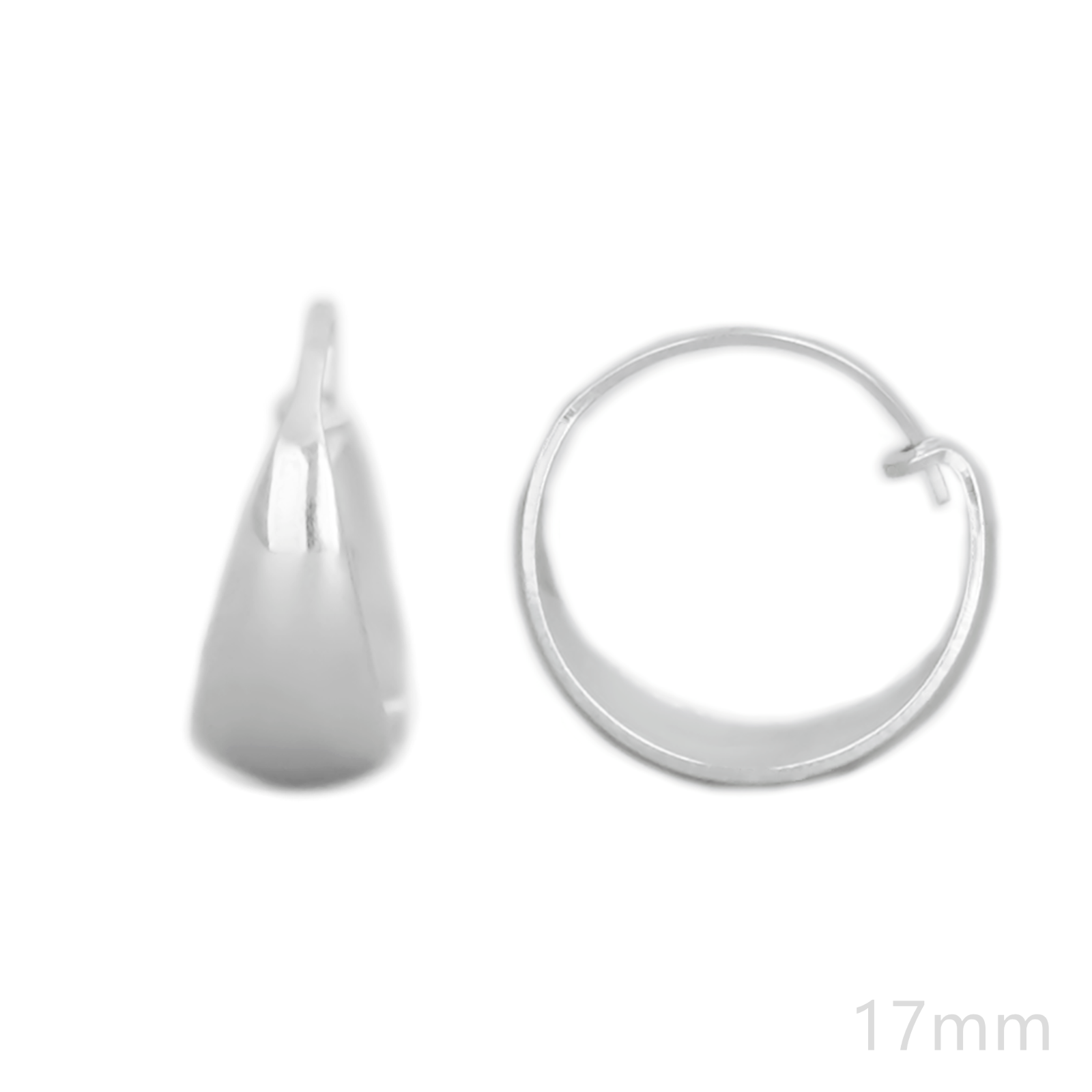 Rhodium on Sterling Silver Wide Sleeper Drop Hoop Huggie Dome Earrings 16 - 18mm - sugarkittenlondon
