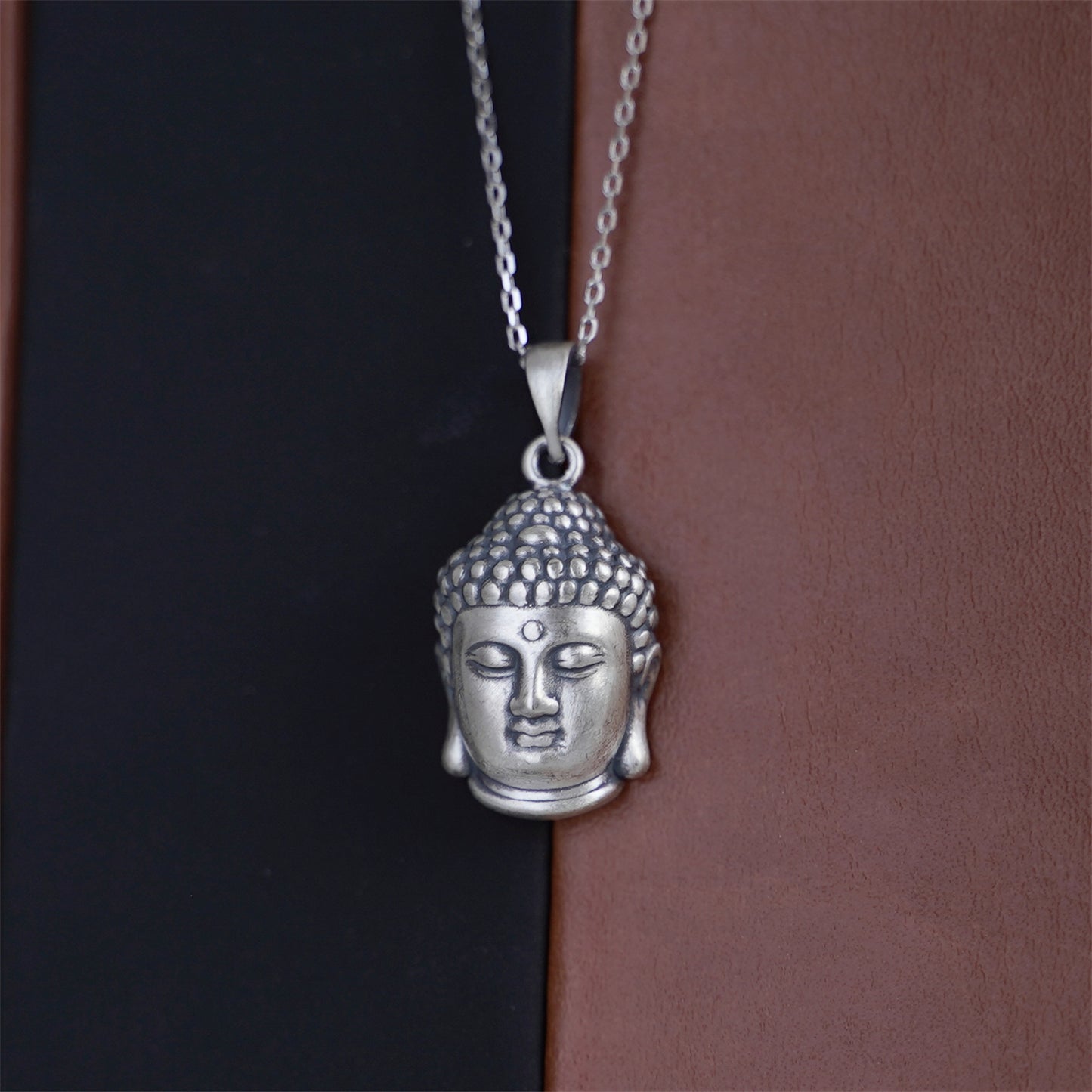 Fine Silver Oxidized 999 Matte Hollow 3D Buddha Head Necklace Bracelet Pendant B - sugarkittenlondon