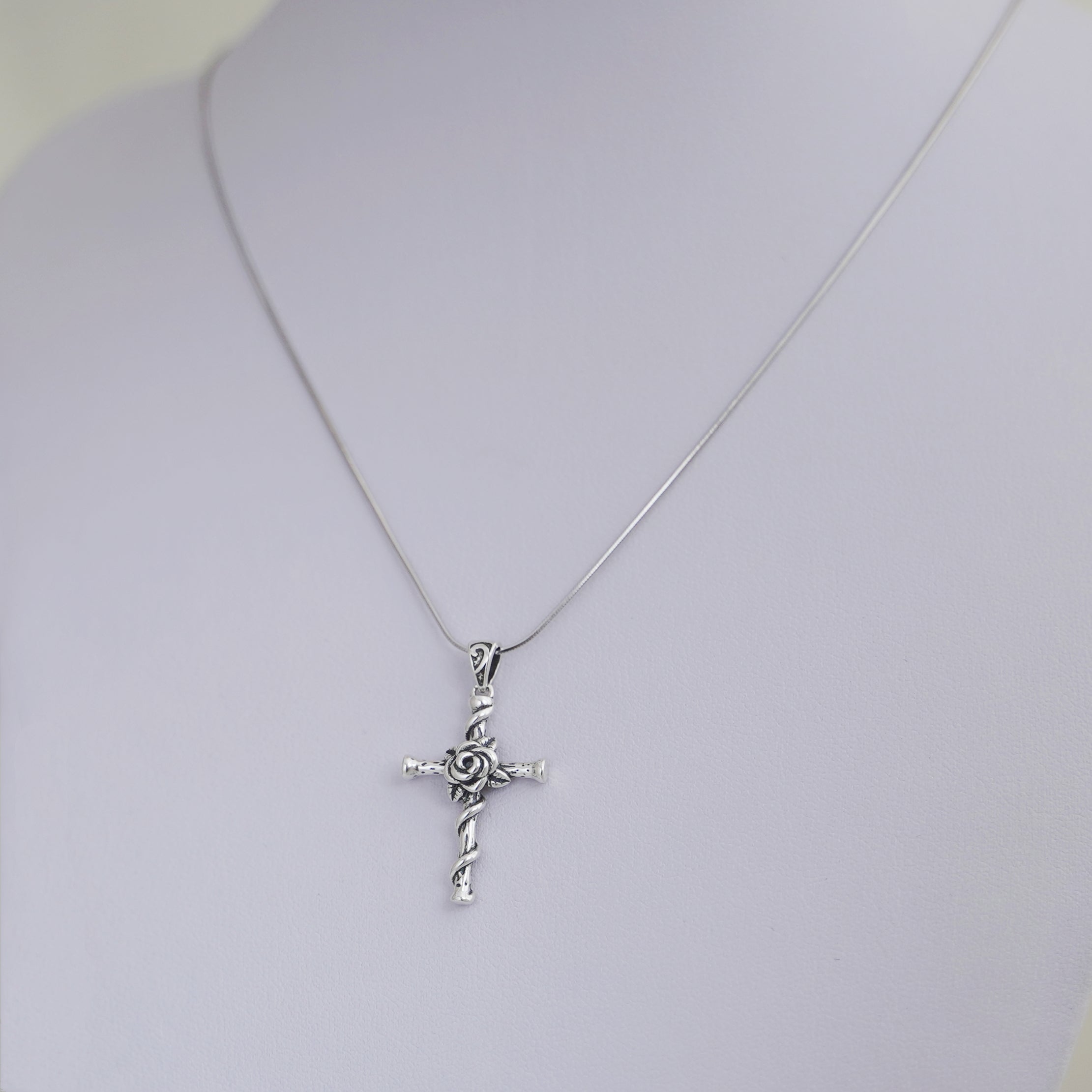1 3/8in 0.925 Sterling Silver Thorn Cross Pendant Necklace | eBay
