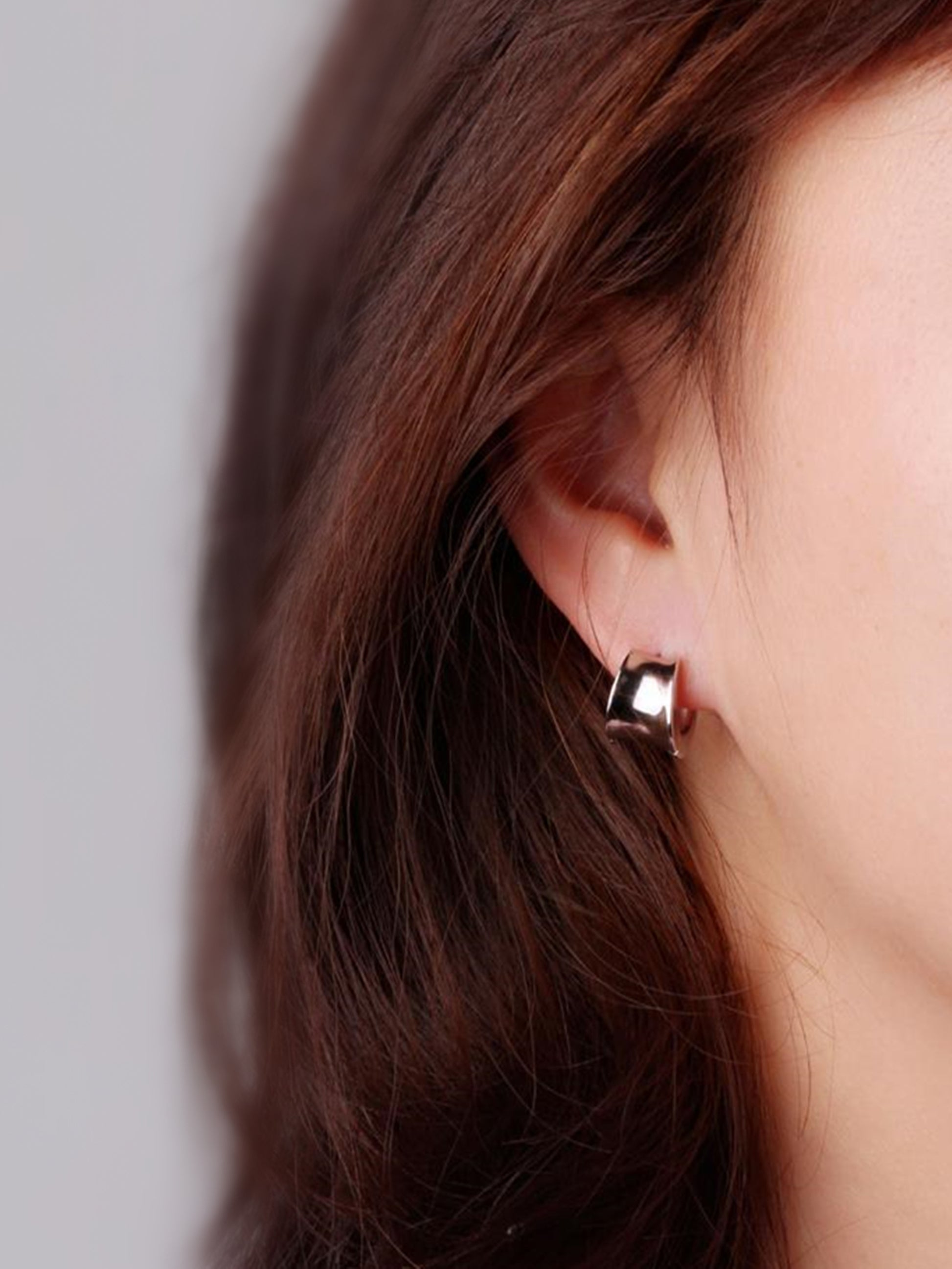 Rhodium on Sterling Silver Small Concave Hoop Huggie Drop Earrings 8mm Inside - sugarkittenlondon