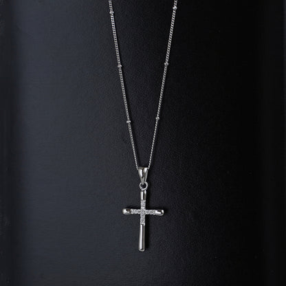 Sterling Silver Hollow CZ Crusted Cross 31 x 15mm Pendant Necklace - sugarkittenlondon